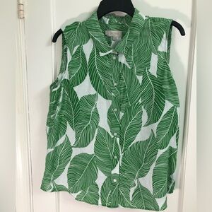 Hobbs sleeveless  blouse size 12 white with green leaves